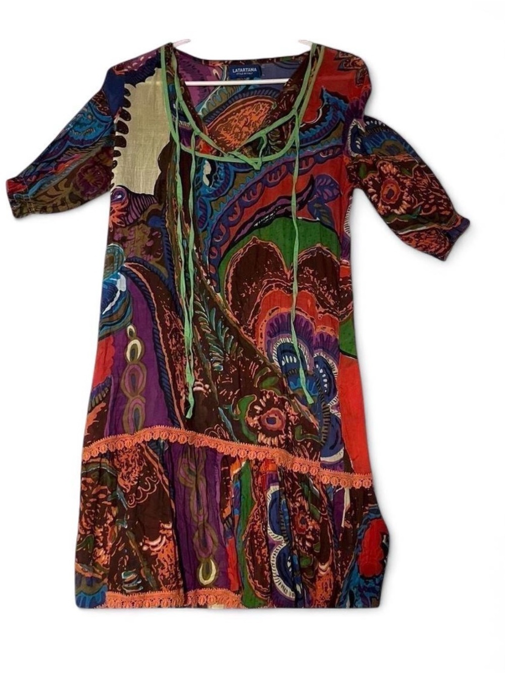 Latartana vintage Multicolor Paisley Print Boho Dress - made in Italy